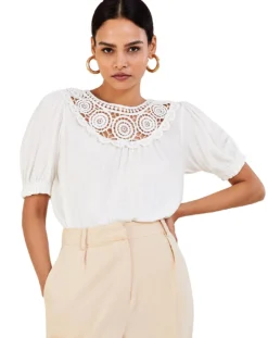Monsoon Crochet Frill Sleeve Top -Cheap Vextalia Store jr810 54249246 1