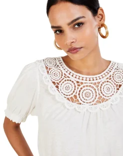 Monsoon Crochet Frill Sleeve Top -Cheap Vextalia Store jr810 54249246 4