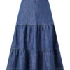Monsoon Hemp Denim Tiered Midi Skirt