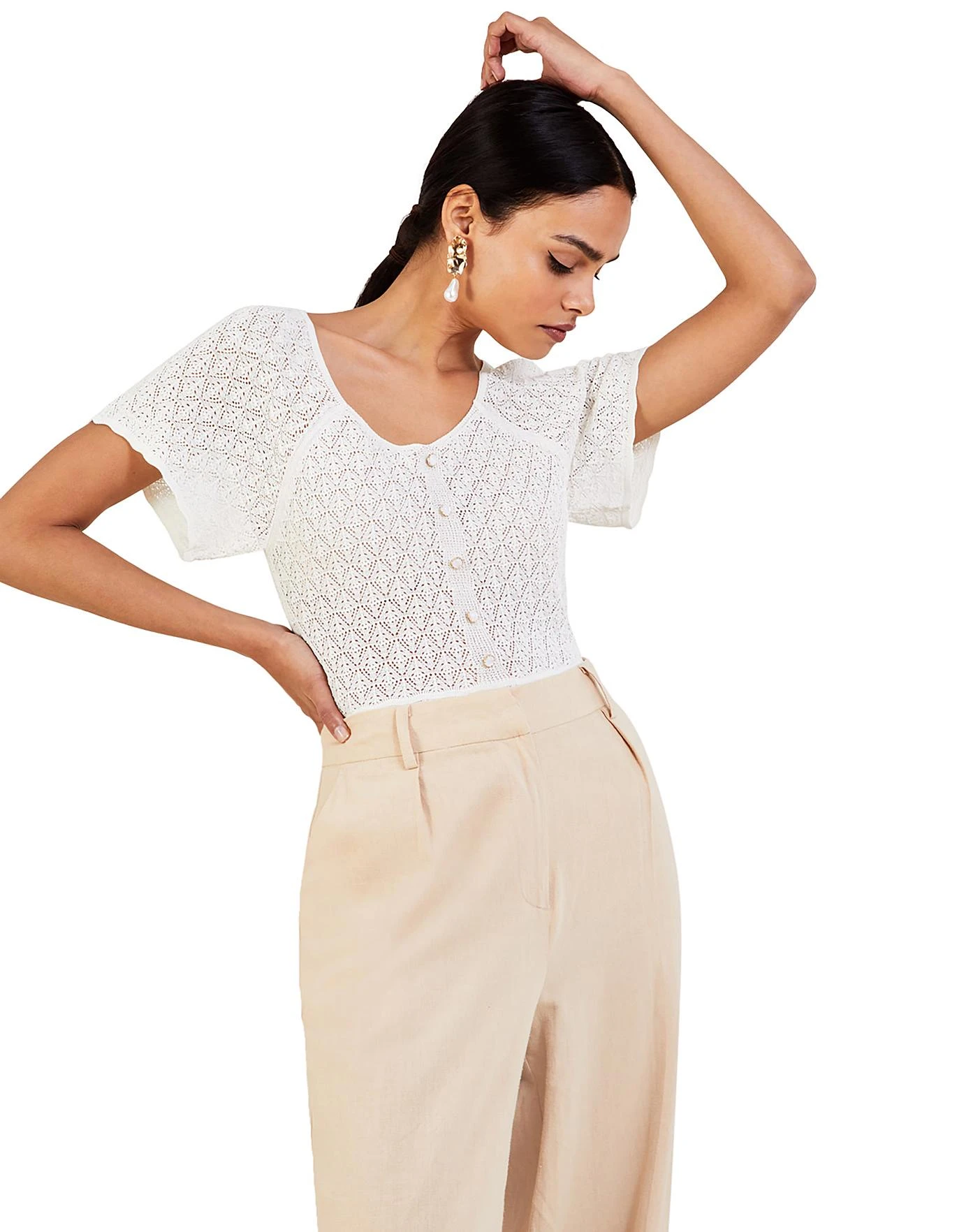 Monsoon Angel Sleeve Pointelle Top 2 Monsoon Angel Sleeve Pointelle Top - Image 2