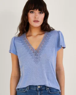 Monsoon Lace V-Neck Short Sleeve Top -Cheap Vextalia Store ru413 54064402 2