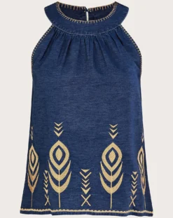 Monsoon Peacock Feather Denim Top