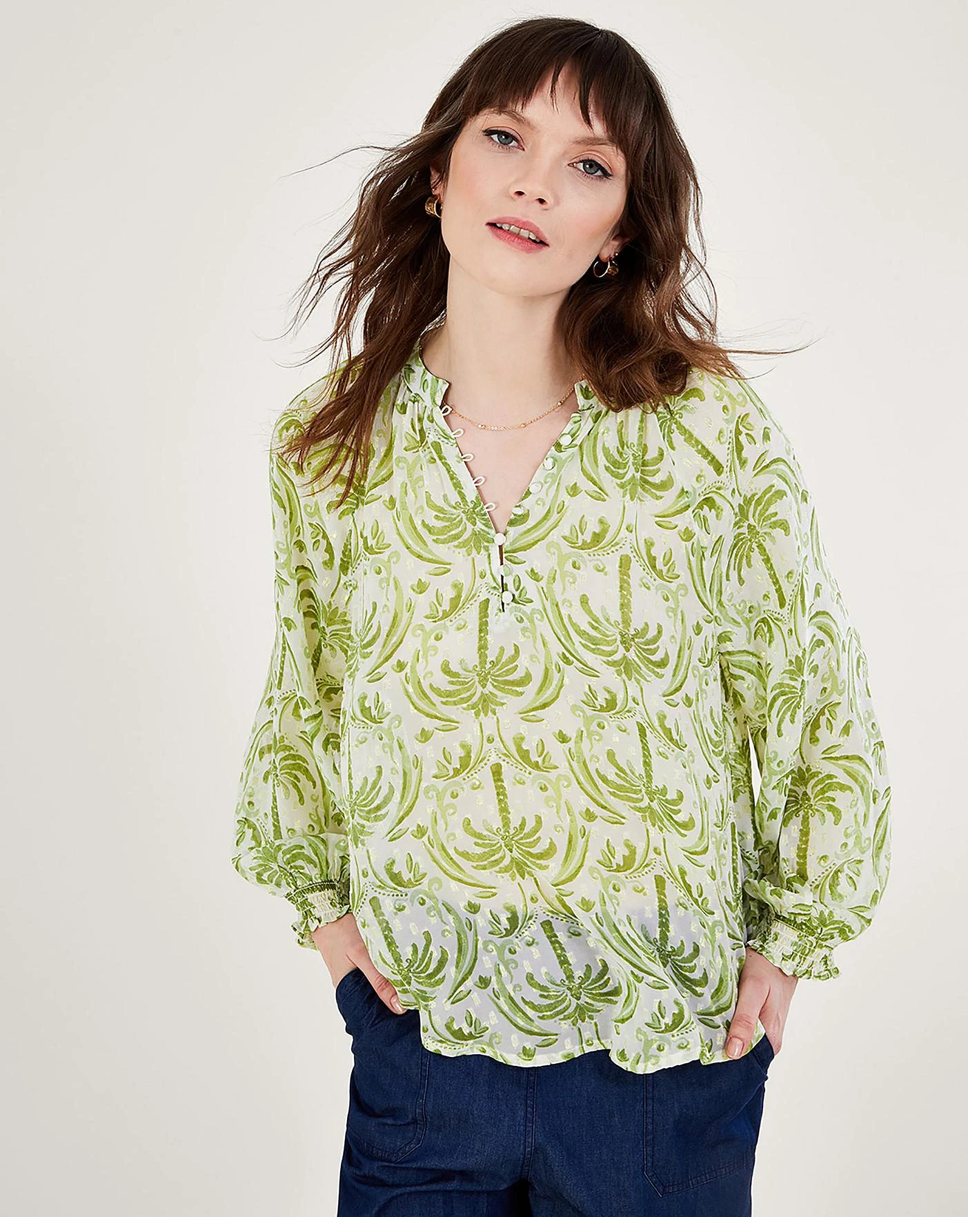 Monsoon Oriana Metallic Palm Blouse 2 Monsoon Oriana Metallic Palm Blouse - Image 2