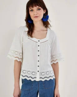 Monsoon Broderie Trim Button-Through Top -Cheap Vextalia Store ru573 54074346 2