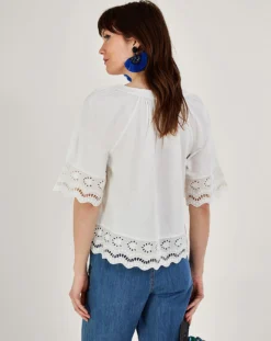 Monsoon Broderie Trim Button-Through Top -Cheap Vextalia Store ru573 54074346 4