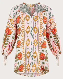 Monsoon Print Shirred Blouse