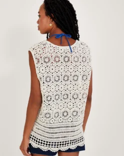 Monsoon Crochet V-Neck Loose Tank Top -Cheap Vextalia Store ru875 54313360 4