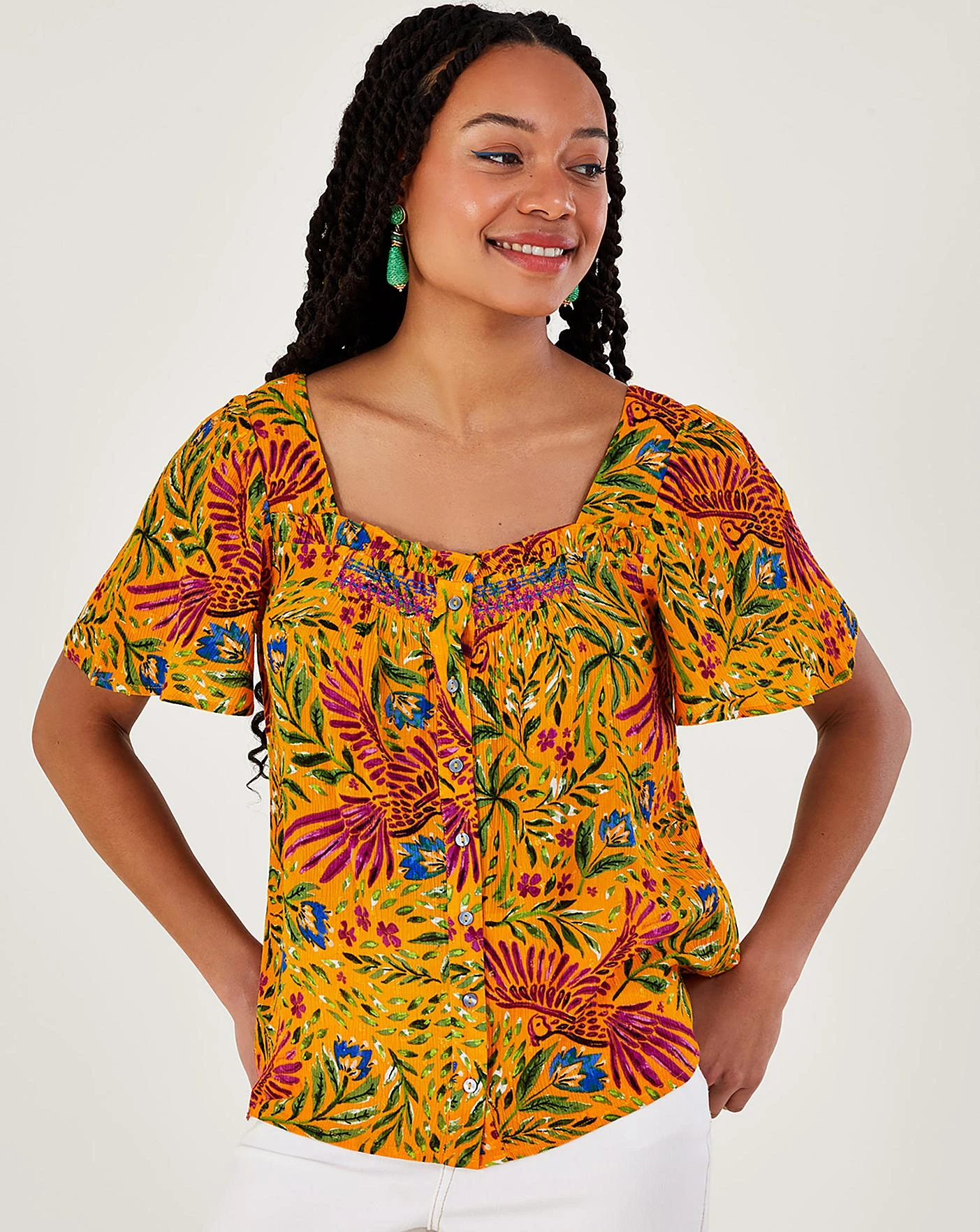 Monsoon Floral And Palm Short Sleeve Top 3 Monsoon Floral And Palm Short Sleeve Top - Image 3