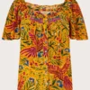 Monsoon Floral And Palm Short Sleeve Top