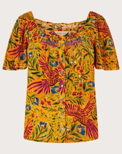 Monsoon Floral And Palm Short Sleeve Top