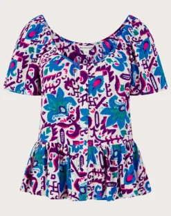Monsoon Fire Flower Short Sleeve Top
