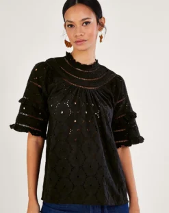 Monsoon Ruffle Trim Embroidered Top -Cheap Vextalia Store uj352 54290001 2