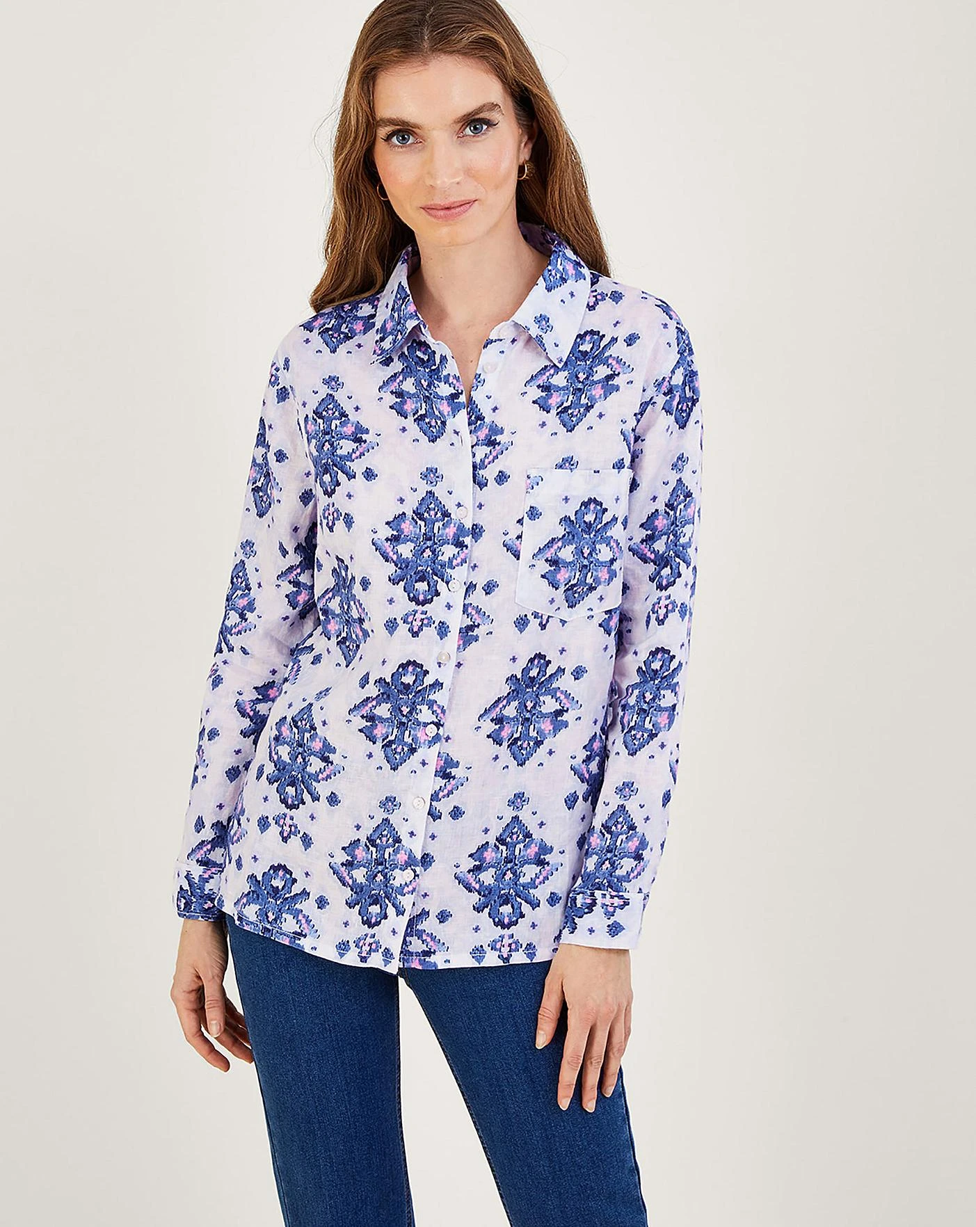 Monsoon Laurie Ikat Button Linen Shirt 2 Monsoon Laurie Ikat Button Linen Shirt - Image 2