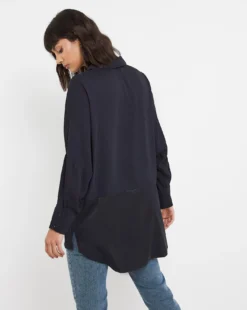 Navy Satin Mix Shirt -Cheap Vextalia Store w01ch160728w