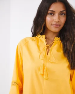 Yellow Lace Trim Blouse -Cheap Vextalia Store w01ch506708w