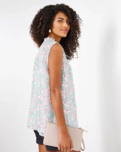 Sleeveless Shirred Yoke Lurex Top -Cheap Vextalia Store w01ch799744w