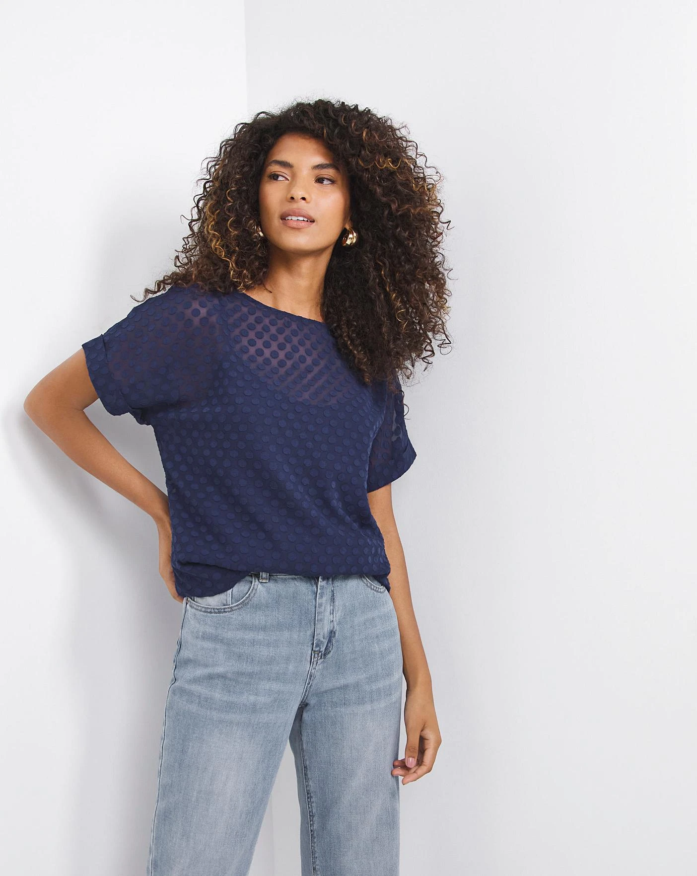 Navy Textured Spot Woven Tee With Cami 4 Navy Textured Spot Woven Tee With Cami - Image 4