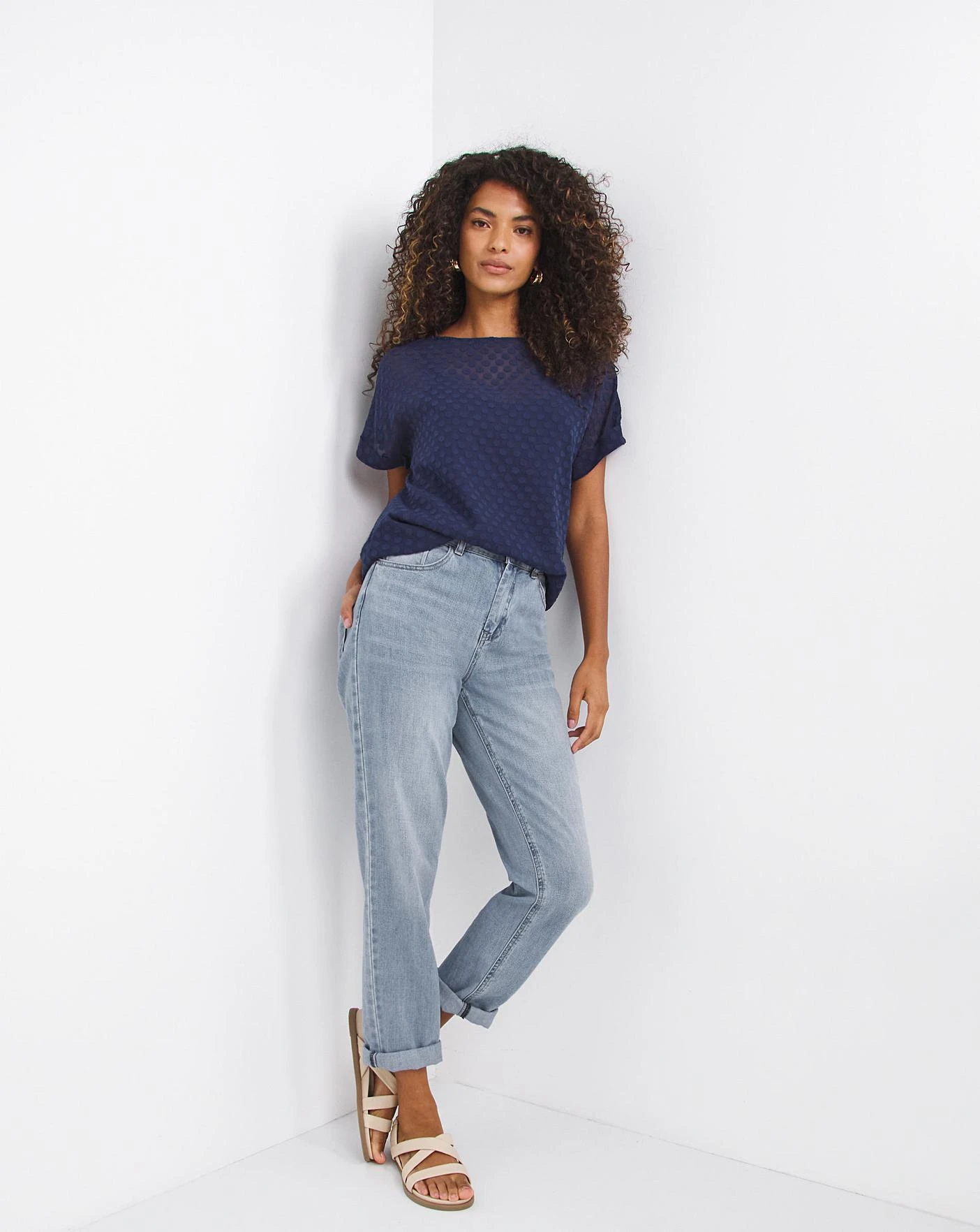 Navy Textured Spot Woven Tee With Cami 1 Navy Textured Spot Woven Tee With Cami