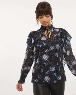 Joanna Hope Burnout Tie Neck Blouse