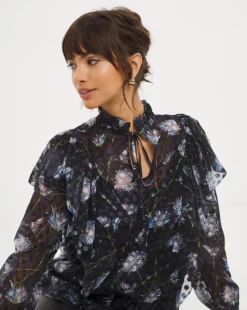 Joanna Hope Burnout Tie Neck Blouse -Cheap Vextalia Store w01mn107727w