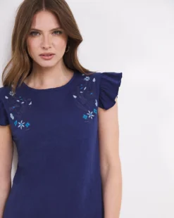 Julipa Embroidered Frill Sleeve T-Shirt -Cheap Vextalia Store w07wg788707w