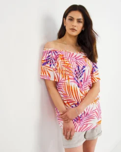 Julipa Crinkle Palm Print Blouse