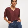 Burgundy Plisse Jersey Top