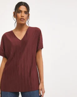 Burgundy Plisse Jersey Top -Cheap Vextalia Store x01ai774722w