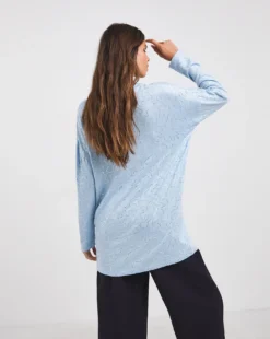 Misty Blue Sequin Knit Split Hem Tunic -Cheap Vextalia Store x01ai796706w