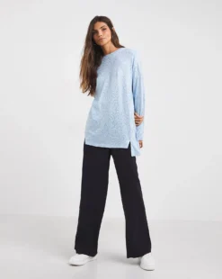 Misty Blue Sequin Knit Split Hem Tunic -Cheap Vextalia Store x01ai796708w