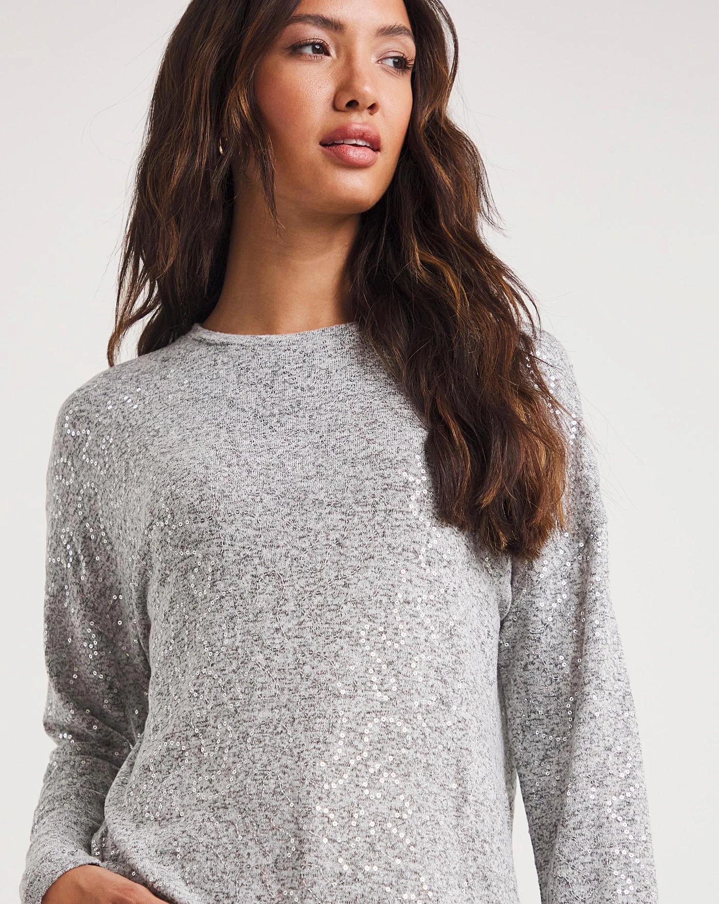 Grey Sequin Knit Look Split Hem Tunic 2 Grey Sequin Knit Look Split Hem Tunic - Image 2