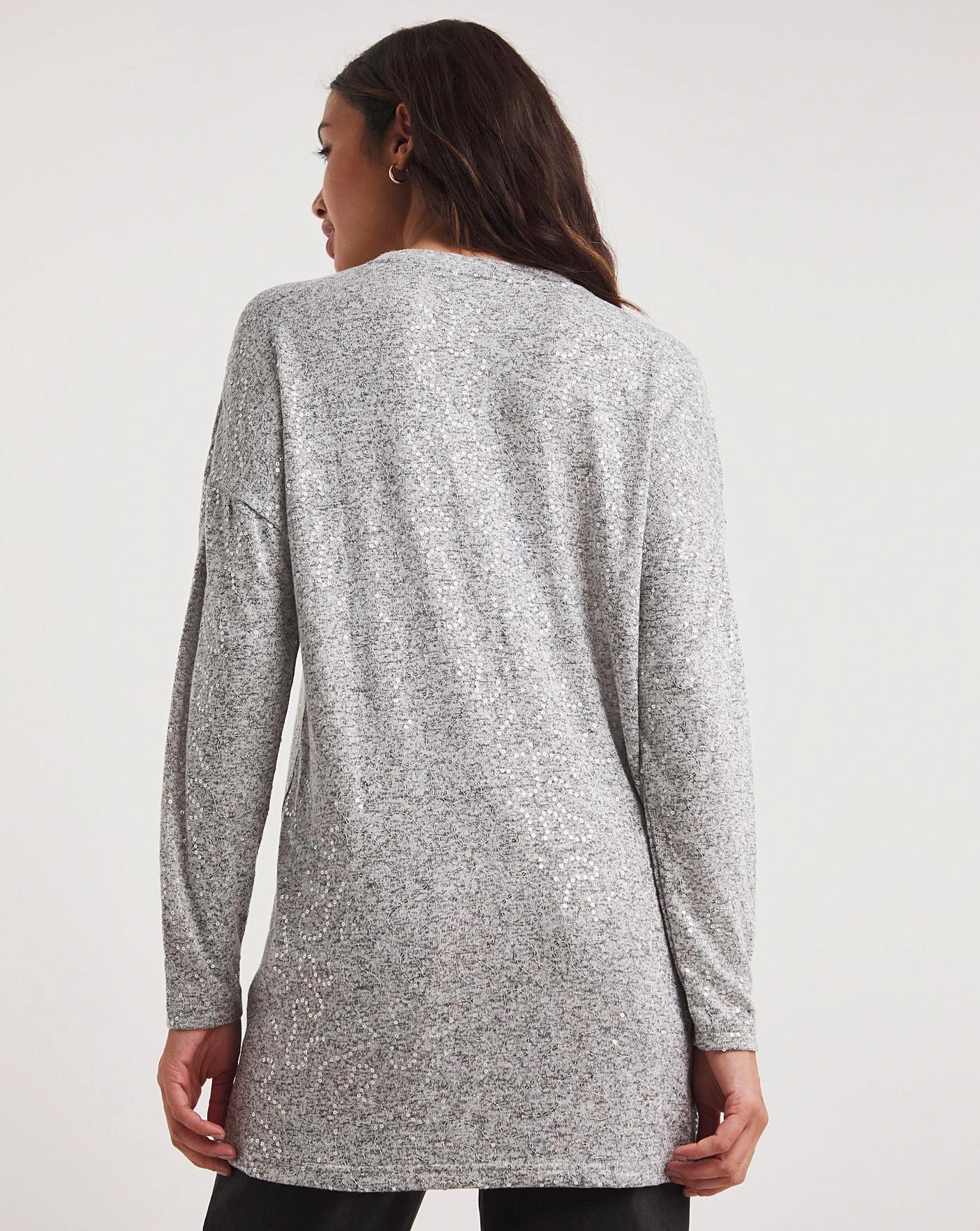 Grey Sequin Knit Look Split Hem Tunic 4 Grey Sequin Knit Look Split Hem Tunic - Image 4