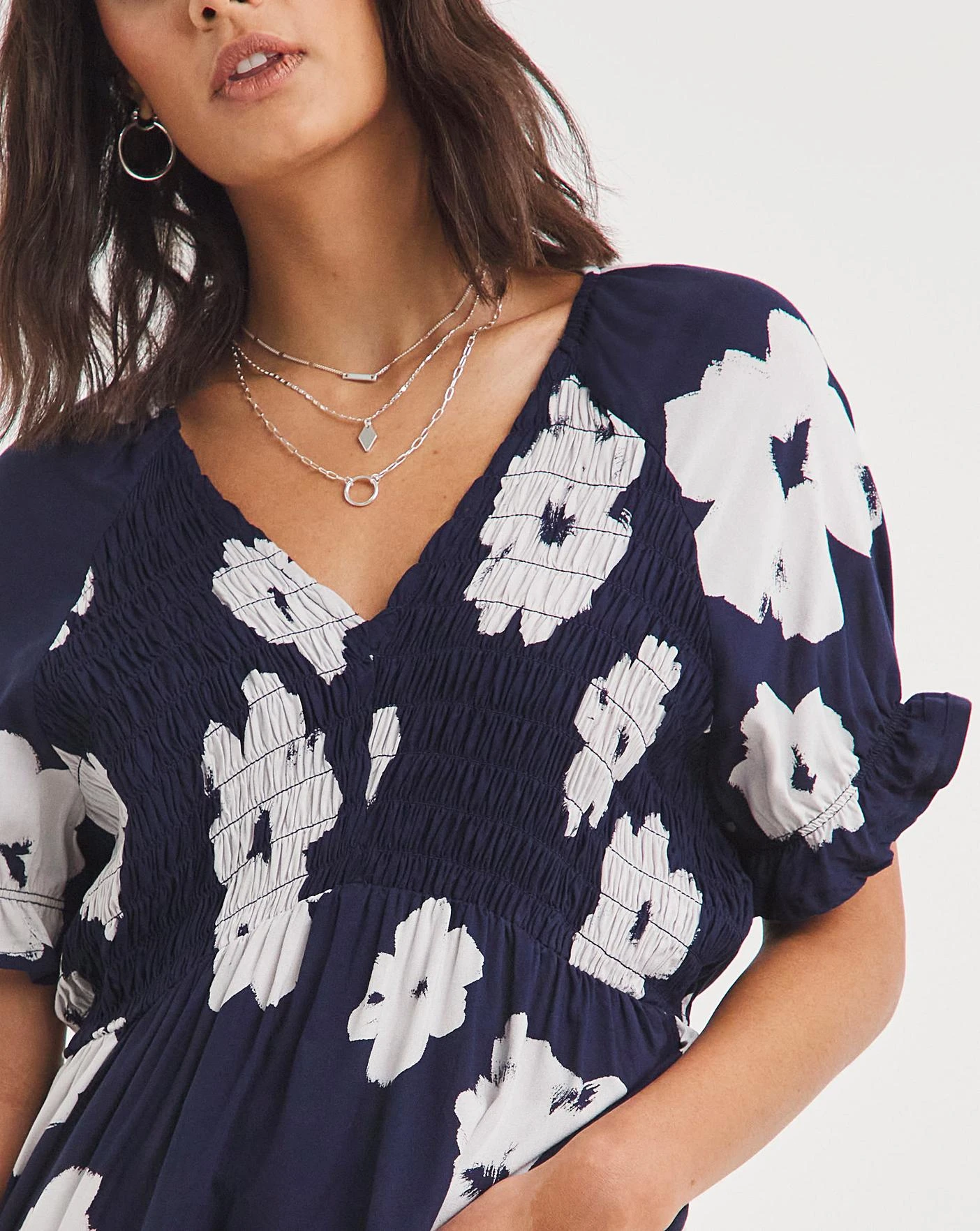 White Floral Shirred Bodice Top 3 White Floral Shirred Bodice Top - Image 3