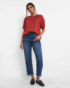 Spot Print Collarless Blouse