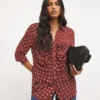 Geo Print Ruched Placket Shirt