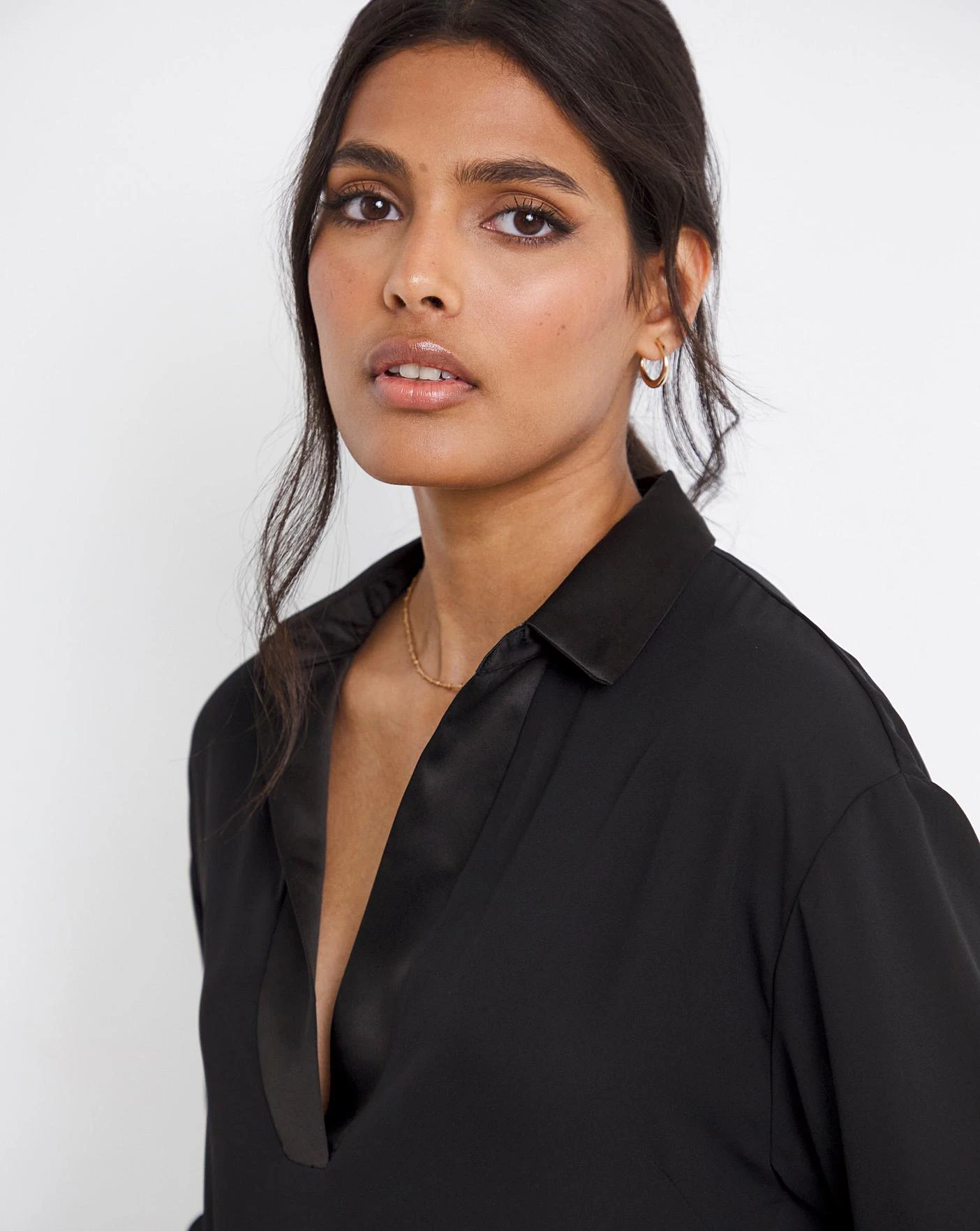 Black Satin Trim Shirt 4 Black Satin Trim Shirt - Image 4