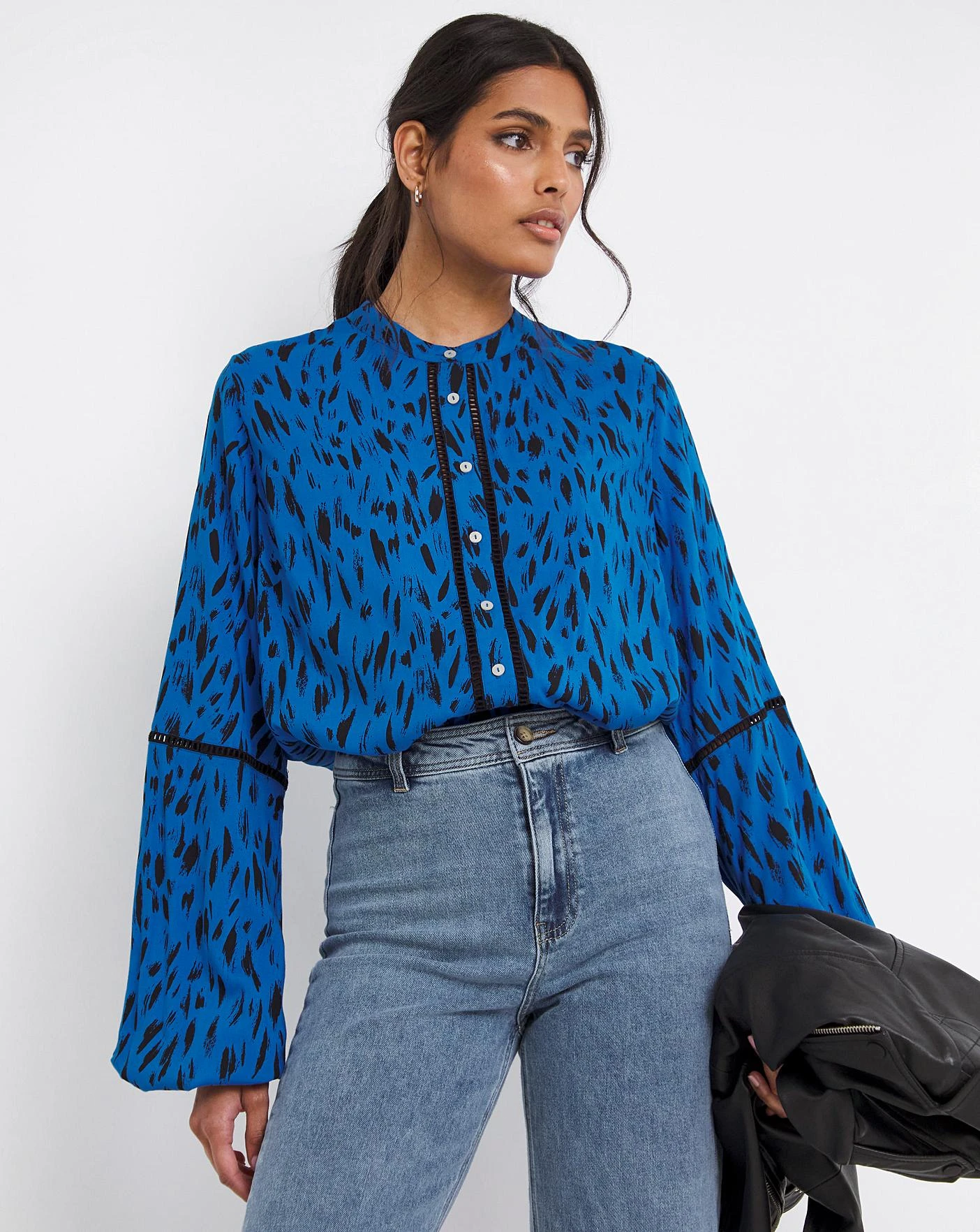 Ladder Trim Collarless Blouse 1 Ladder Trim Collarless Blouse