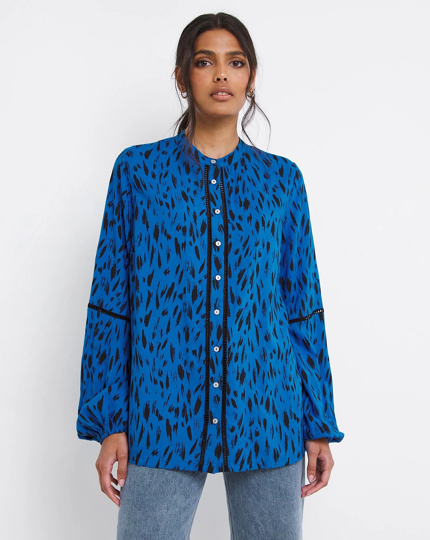 Ladder Trim Collarless Blouse 3 Ladder Trim Collarless Blouse - Image 3