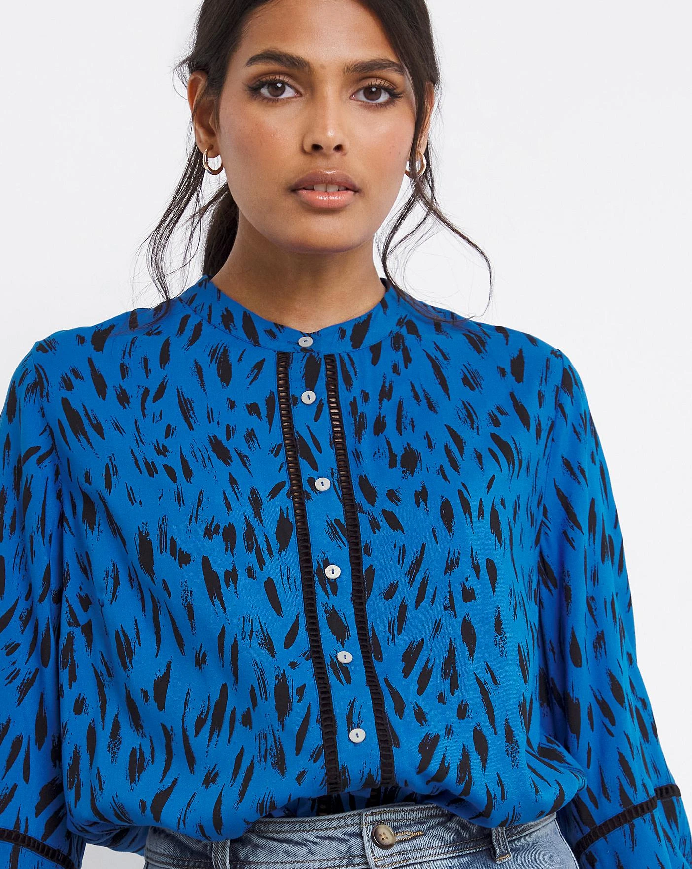 Ladder Trim Collarless Blouse 4 Ladder Trim Collarless Blouse - Image 4