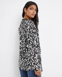 Animal Print Lace Trim Top -Cheap Vextalia Store x01bm584741w