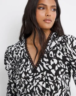 Animal Print Lace Trim Top -Cheap Vextalia Store x01bm584743w