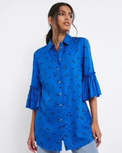 Blue Spot Frill Cuff Shirt -Cheap Vextalia Store x01ch467741w