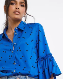 Blue Spot Frill Cuff Shirt -Cheap Vextalia Store x01ch467743w