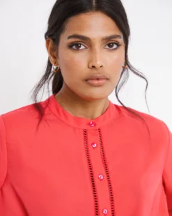 Coral Ladder Trim Collarless Blouse -Cheap Vextalia Store x01ch933742w