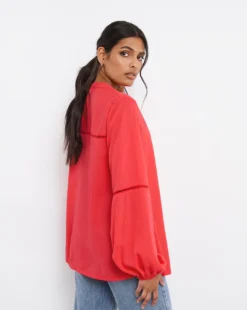Coral Ladder Trim Collarless Blouse -Cheap Vextalia Store x01ch933743w