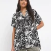Mono Print Pocket Front Blouse