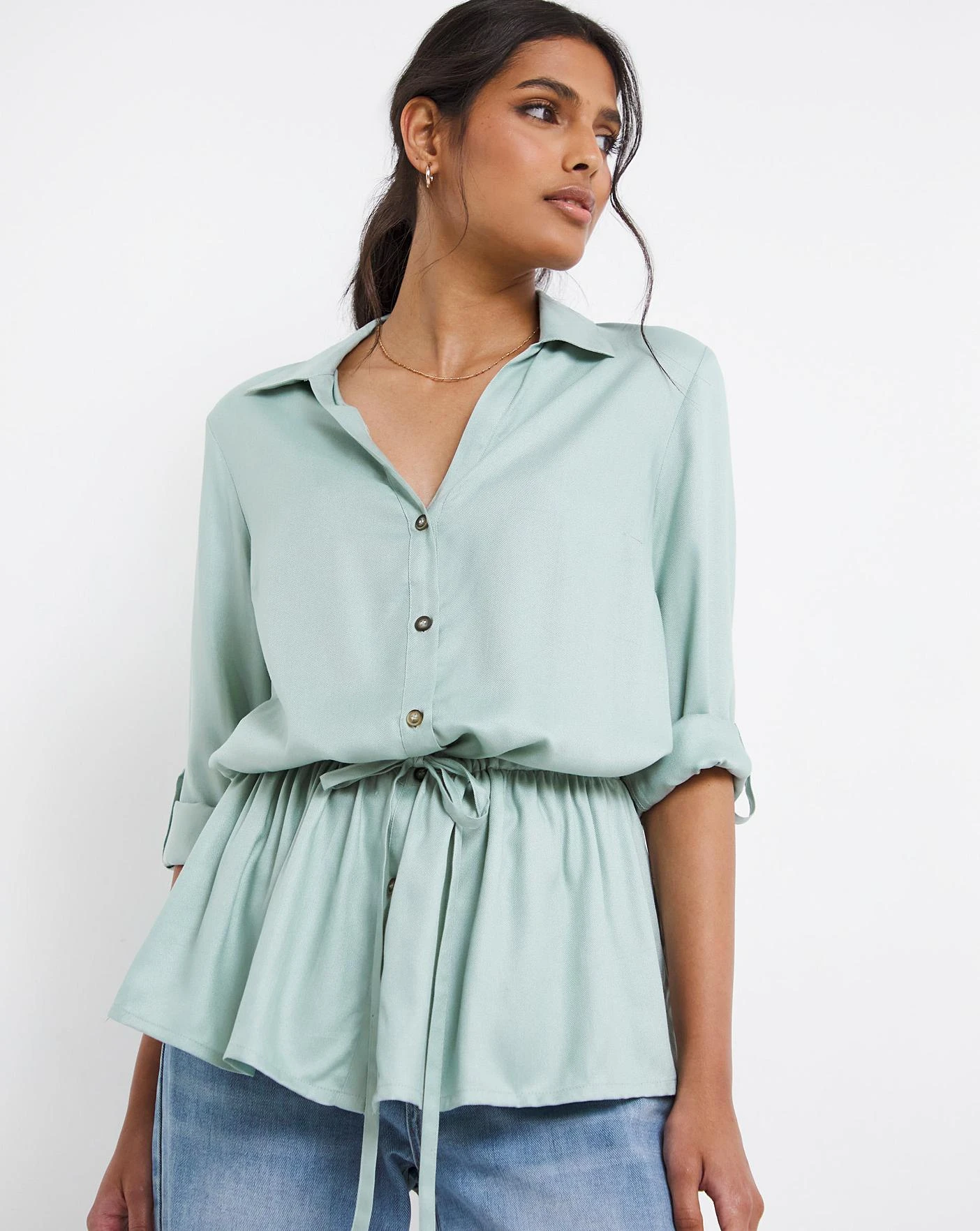 Misty Blue Drawstring Shirt 2 Misty Blue Drawstring Shirt - Image 2