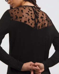 Floral Flock Mesh Button Back Detail Top -Cheap Vextalia Store x01fz487729w