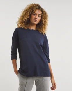 3/4 Sleeve Seam Detail Cotton T-Shirt