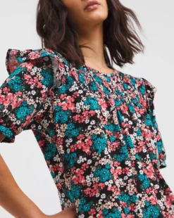 Shirred Yoke Frill Shoulder Top -Cheap Vextalia Store x01fz712727w